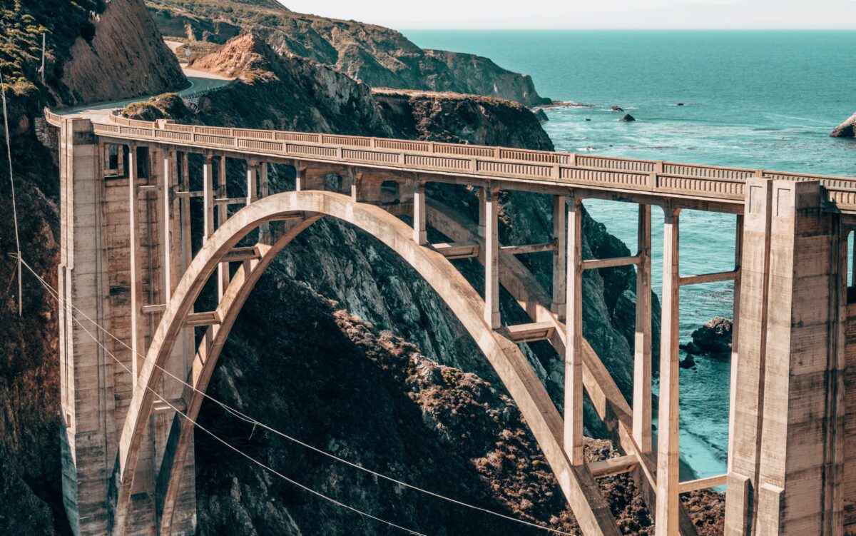 aerial photo of a bridge over a gorge