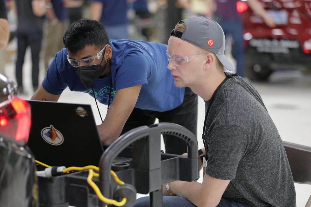 Nishan Nekoo and Braeden Dickson test Georgia Tech's car in Arizona. 