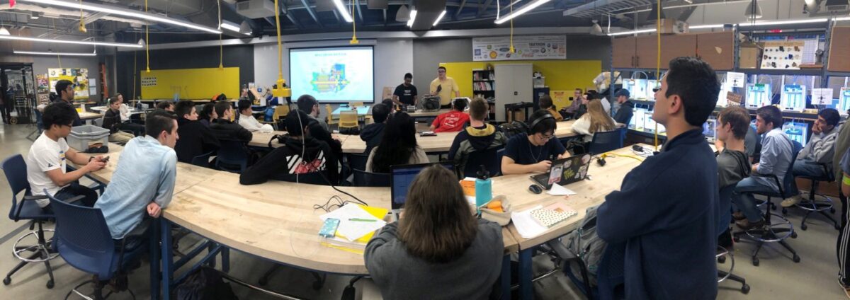 Audience for Chevy demonstration in the Flowers Invention Studio