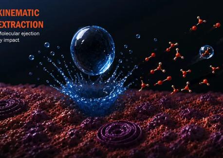 The impact of a high-energy droplet provides enough force to eject molecules from the sample, illustrating the more active extraction process examined in the study. Image courtesy of Analytical Chemistry.